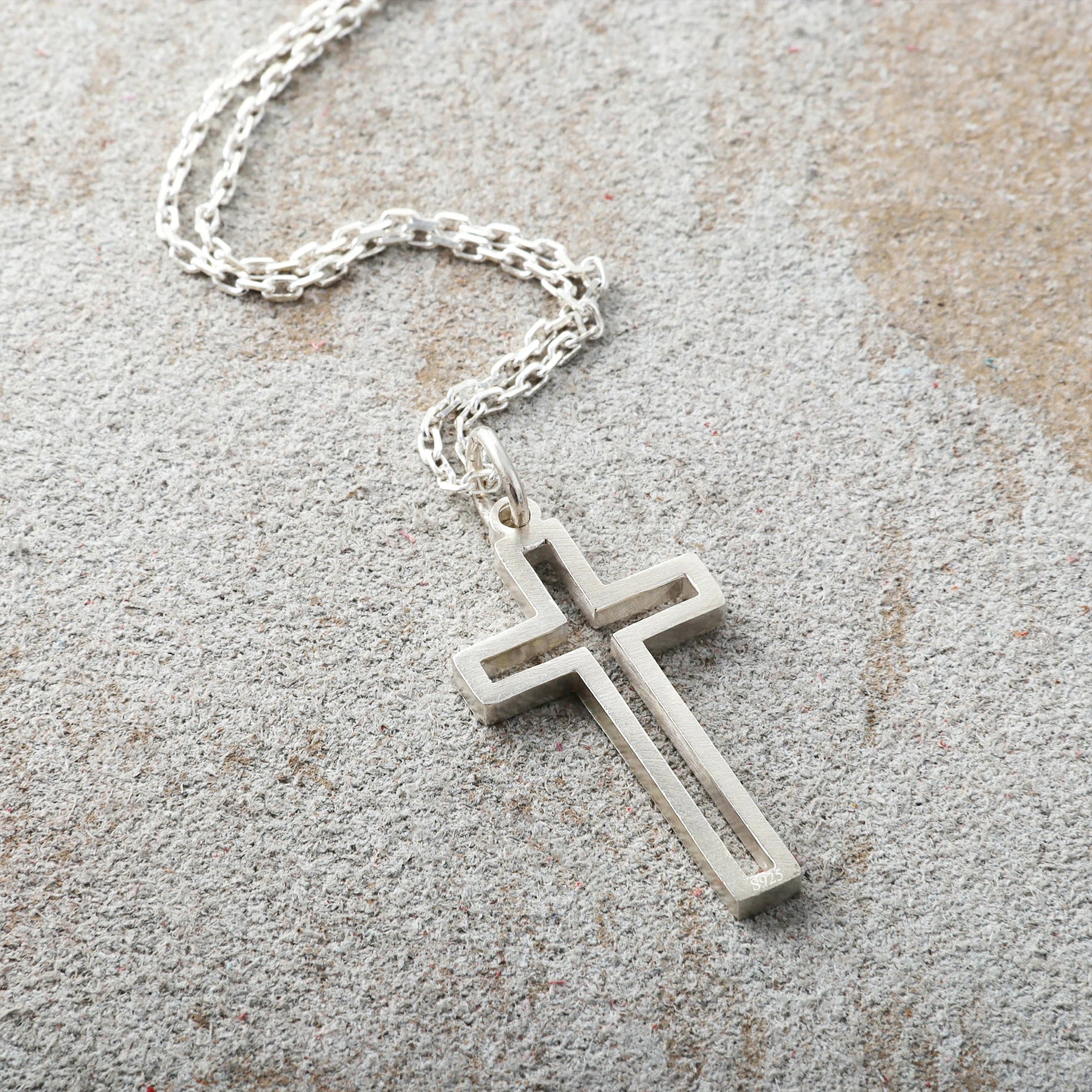 Cutout Cross Pendant Necklace, 925 Sterling Silver Religious Faith Jewelry