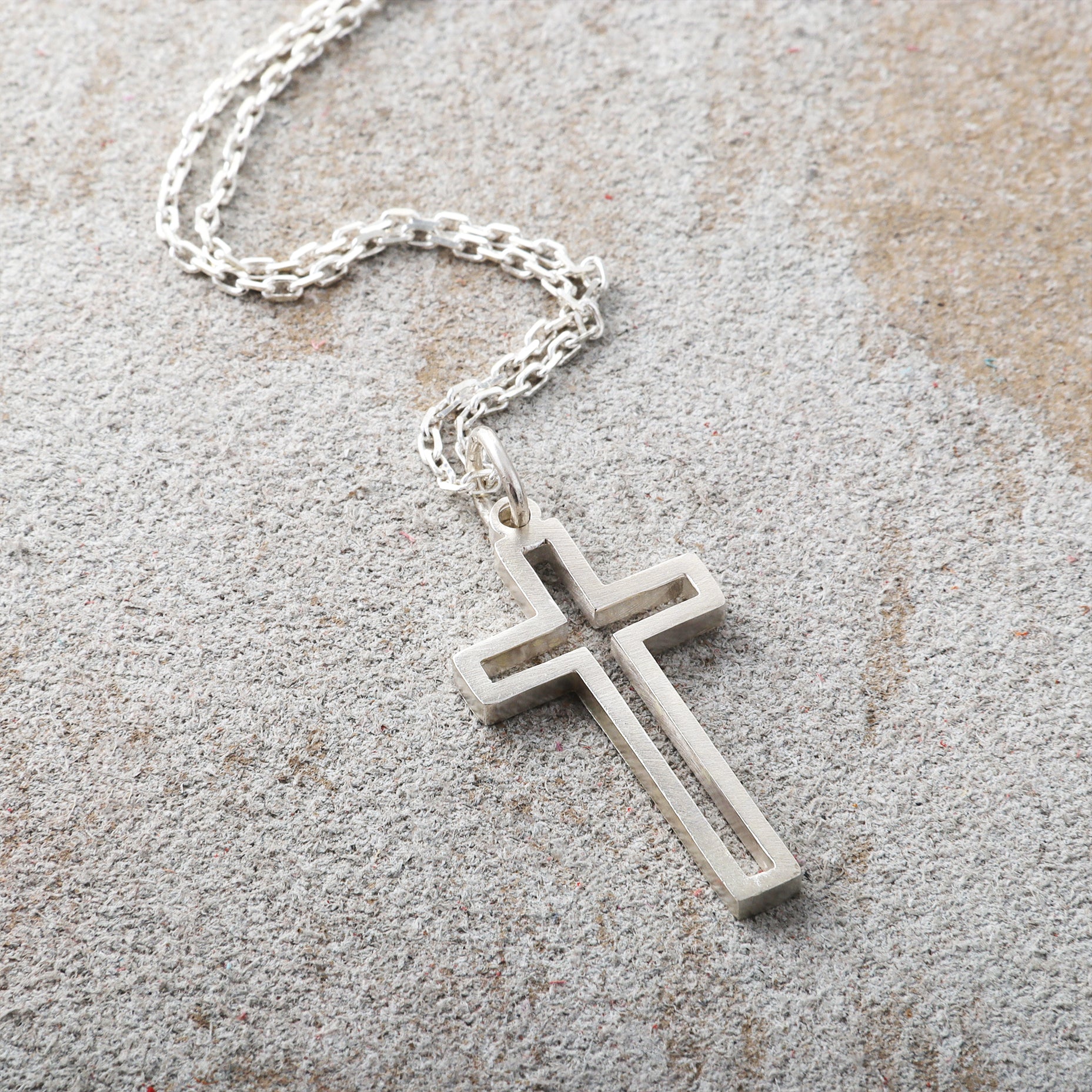 Cutout Cross Pendant Necklace, 925 Sterling Silver Religious Faith Jewelry