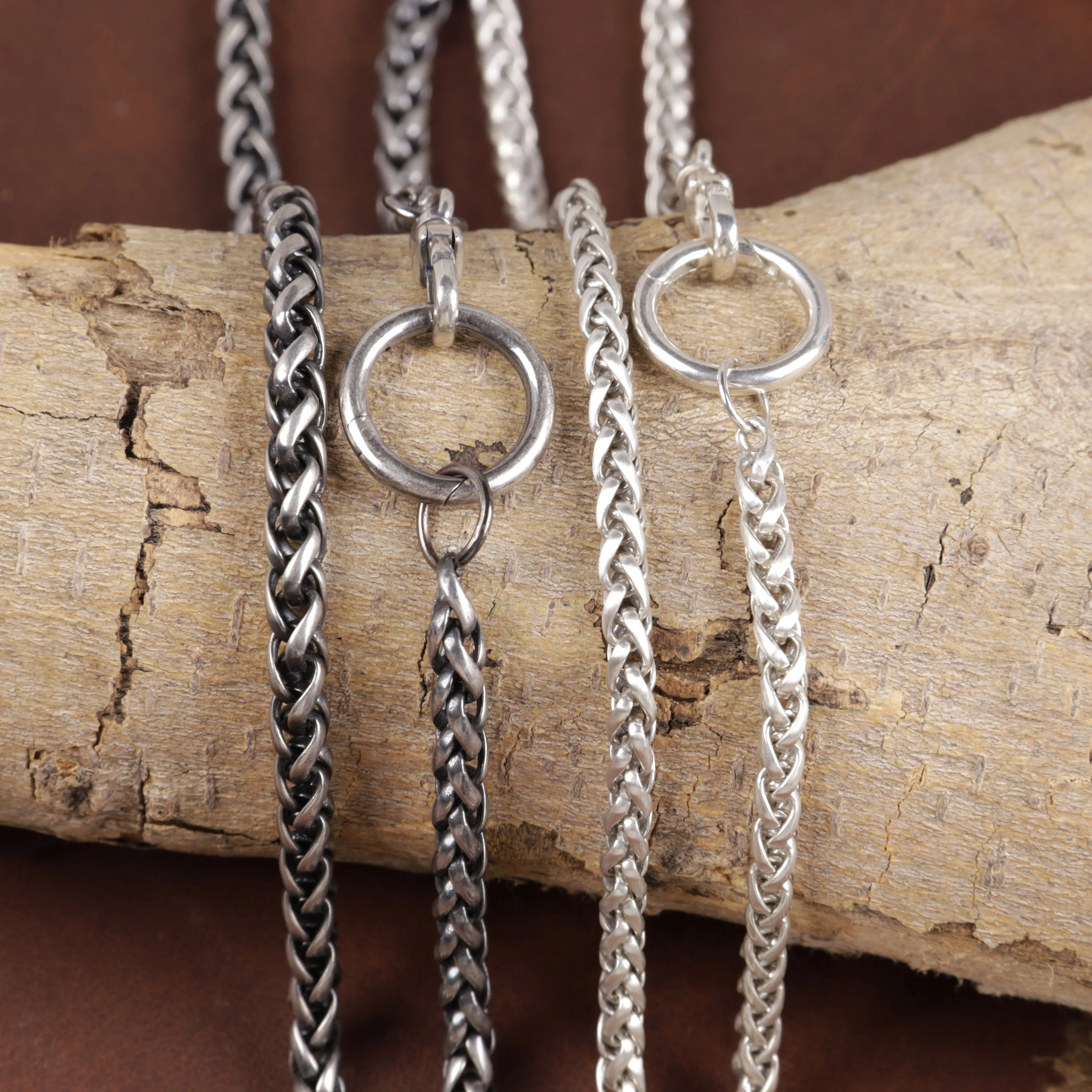 Unisex 925 Sterling Slver Wheat Chain Necklace with Spring Clasp-Pendant Holder