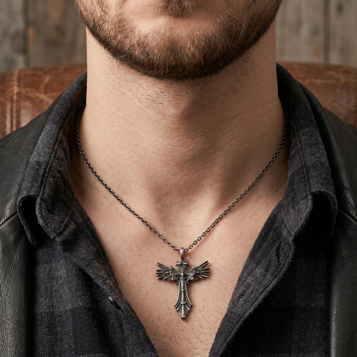 Custom 925 Sterling Silver Angel Wing Cross Pendant for Divine Heavenly Protection