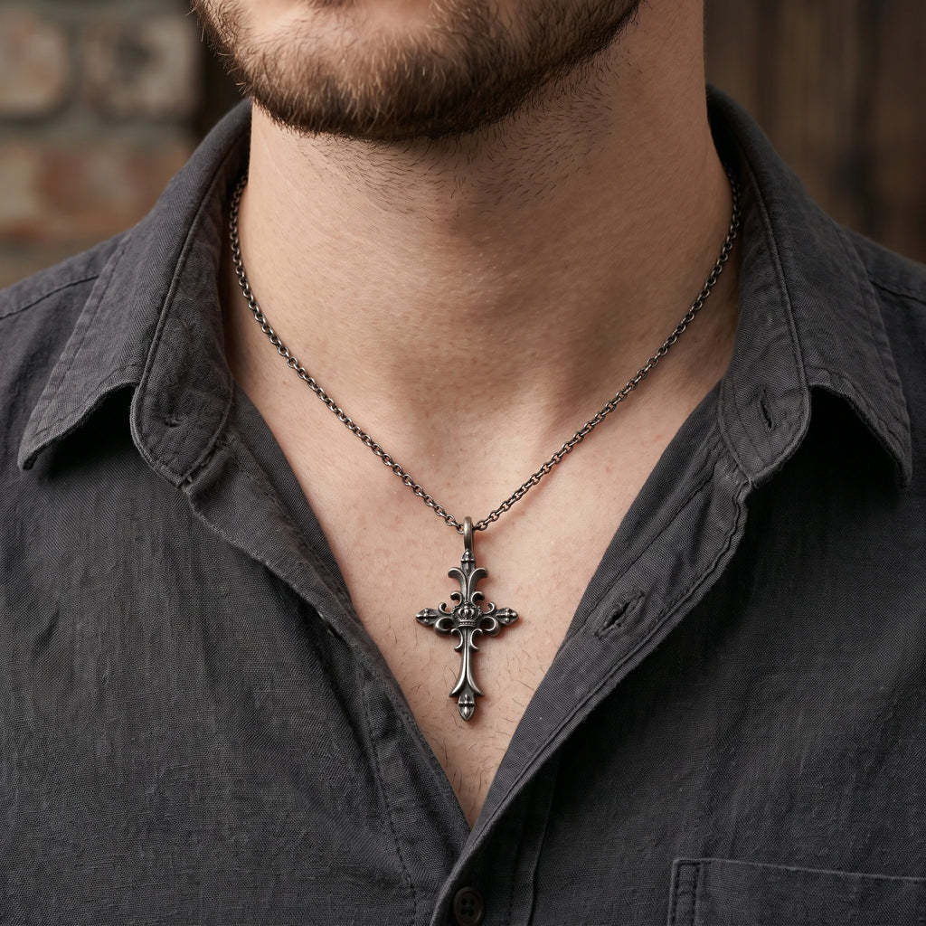 Custom 925 Sterling Silver Royal Crown Cross Pendant Exalting Christs Eternal Kingdom