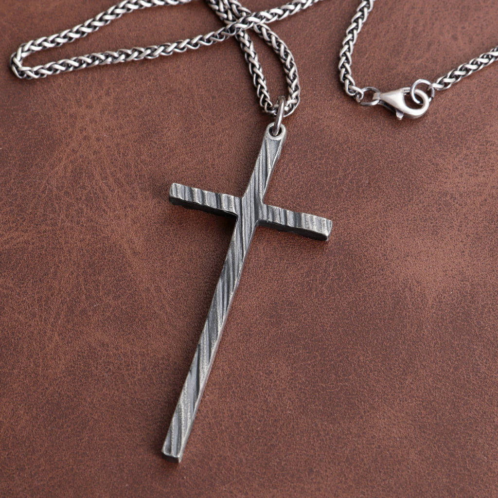 925 Sterling Silver Spiral Grooved Cross Pendant Anchored In Sacred Redemption