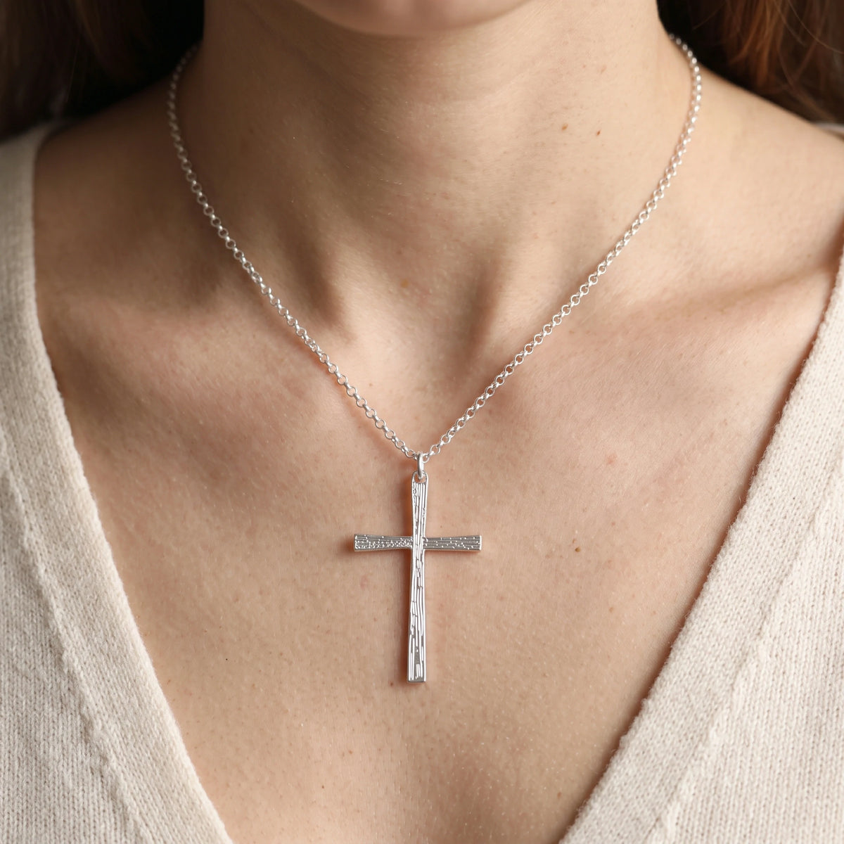 925 Sterling Silver Engravable Textured Cross Pendant Illuminated By Divine Grace
