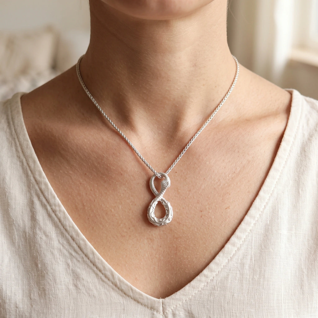 925 Sterling Silver Infinity Serpent Pendant Embodying Eternal Power