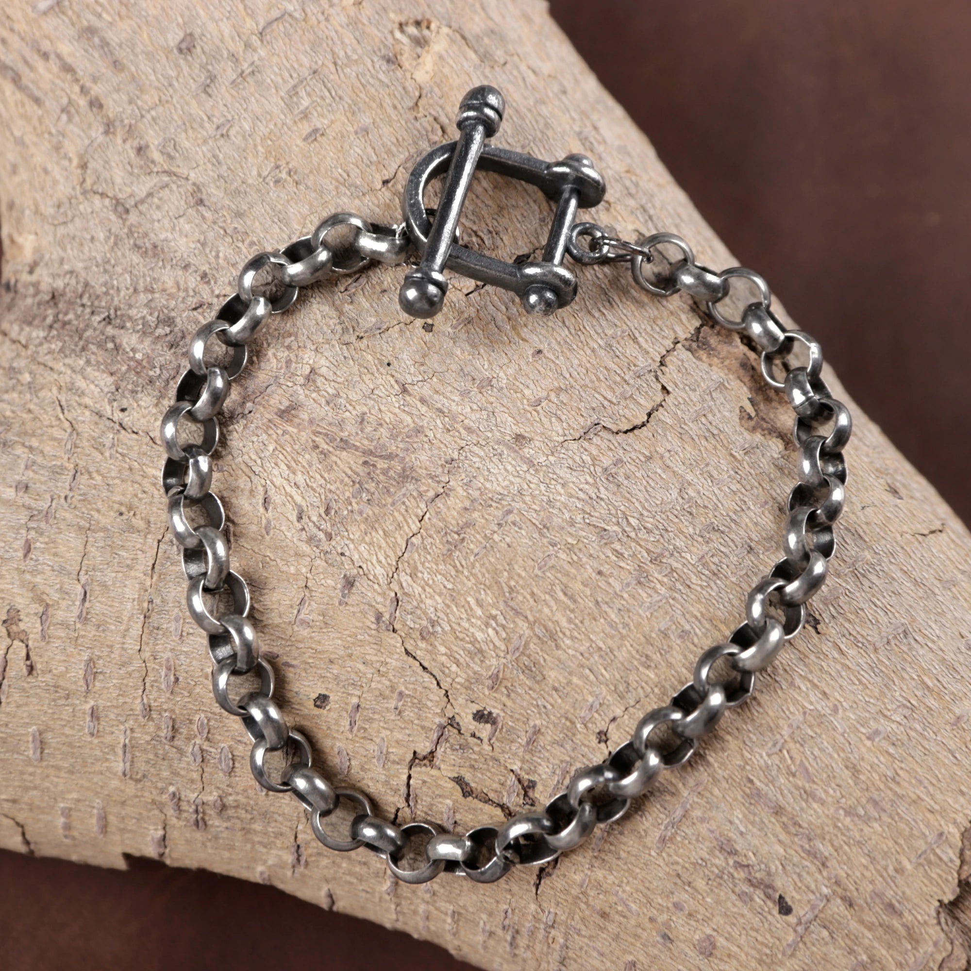 925 Sterling Silver Shackle Clasp Rolo Chain Durable Bracelet Gift for Him Her