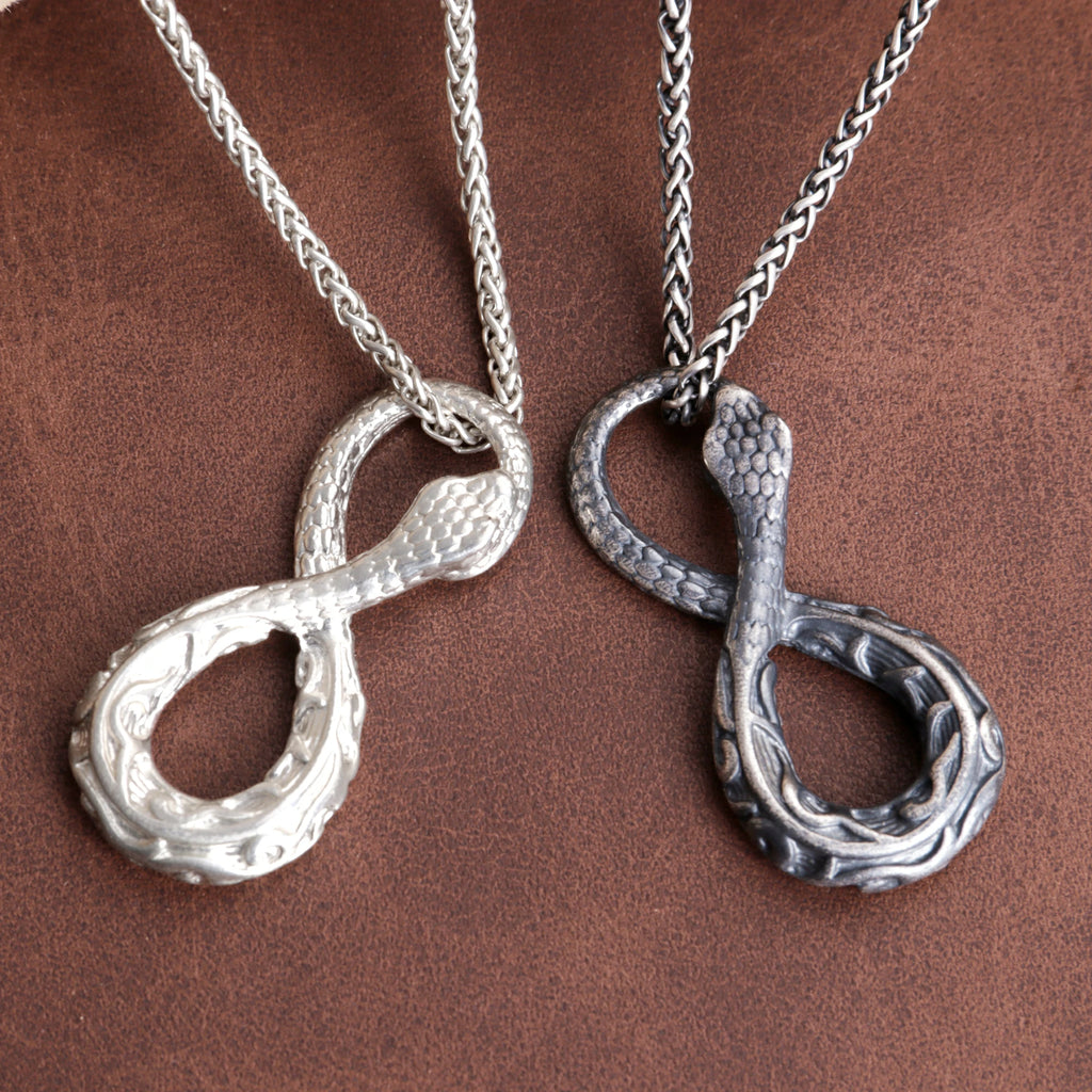 925 Sterling Silver Infinity Serpent Pendant Embodying Eternal Power