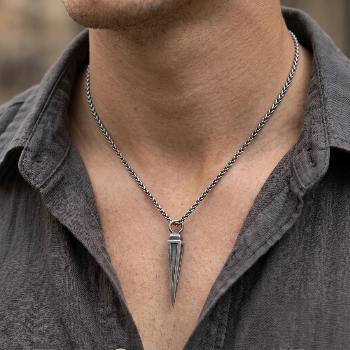 925 Sterling Silver Engravable Spearhead Pendant Embodying Bold Modern Precision