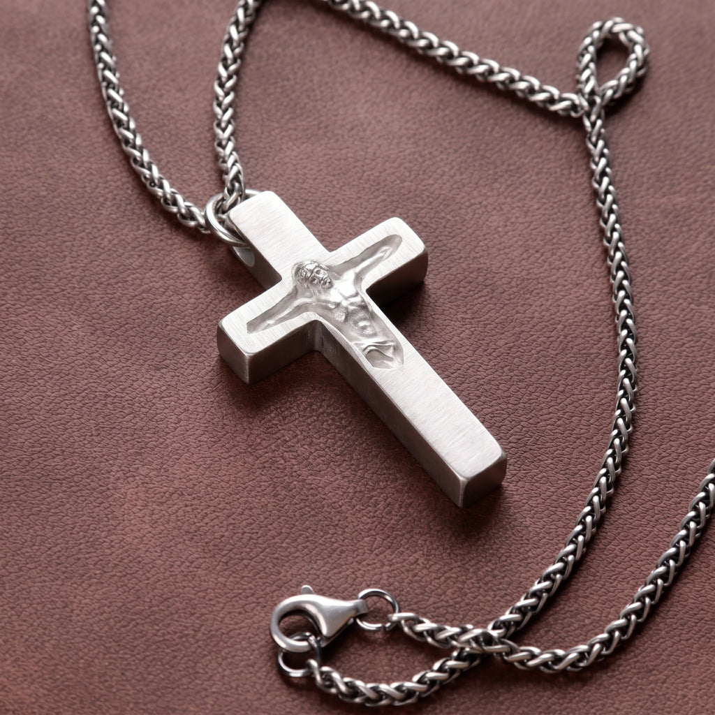Custom Engravable 925 Silver Inset Crucifix Heirloom Jesus Pendant