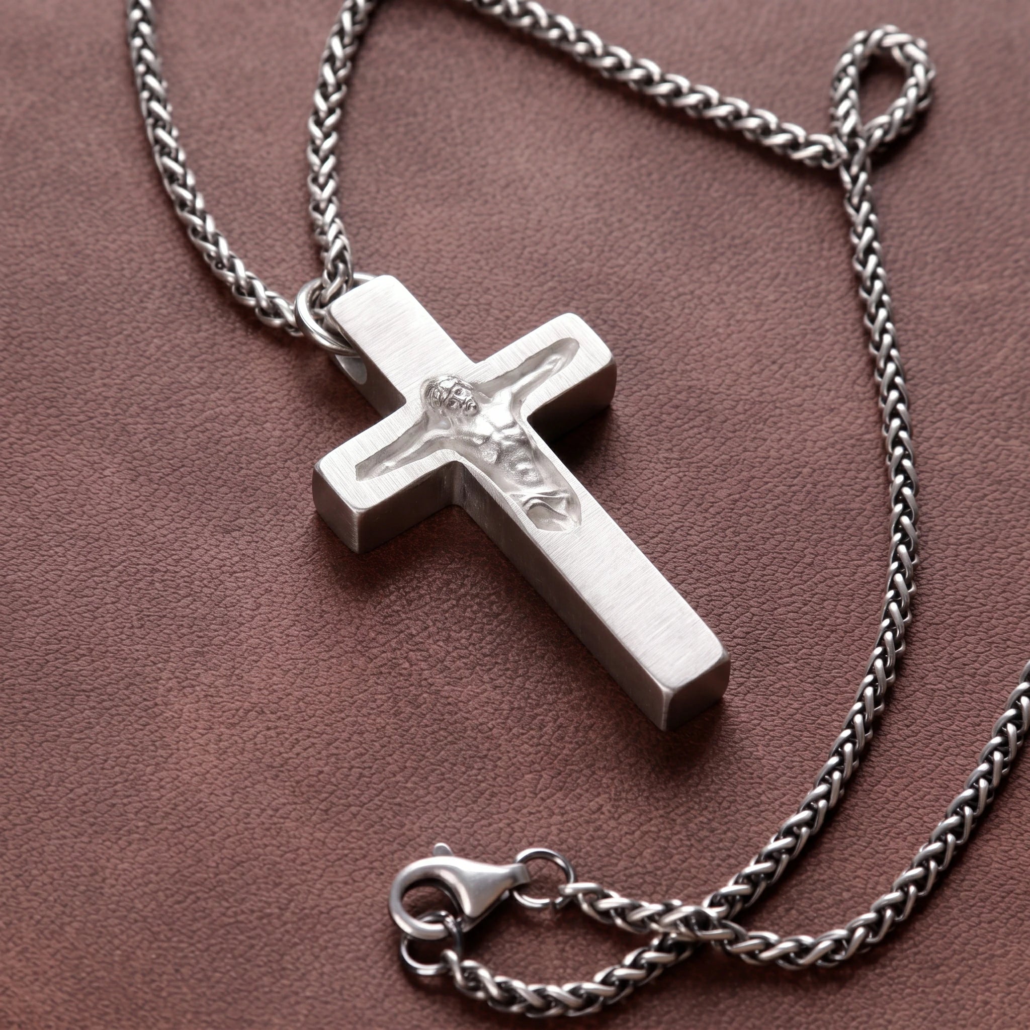 Custom Engravable 925 Silver Inset Crucifix Heirloom Jesus Pendant