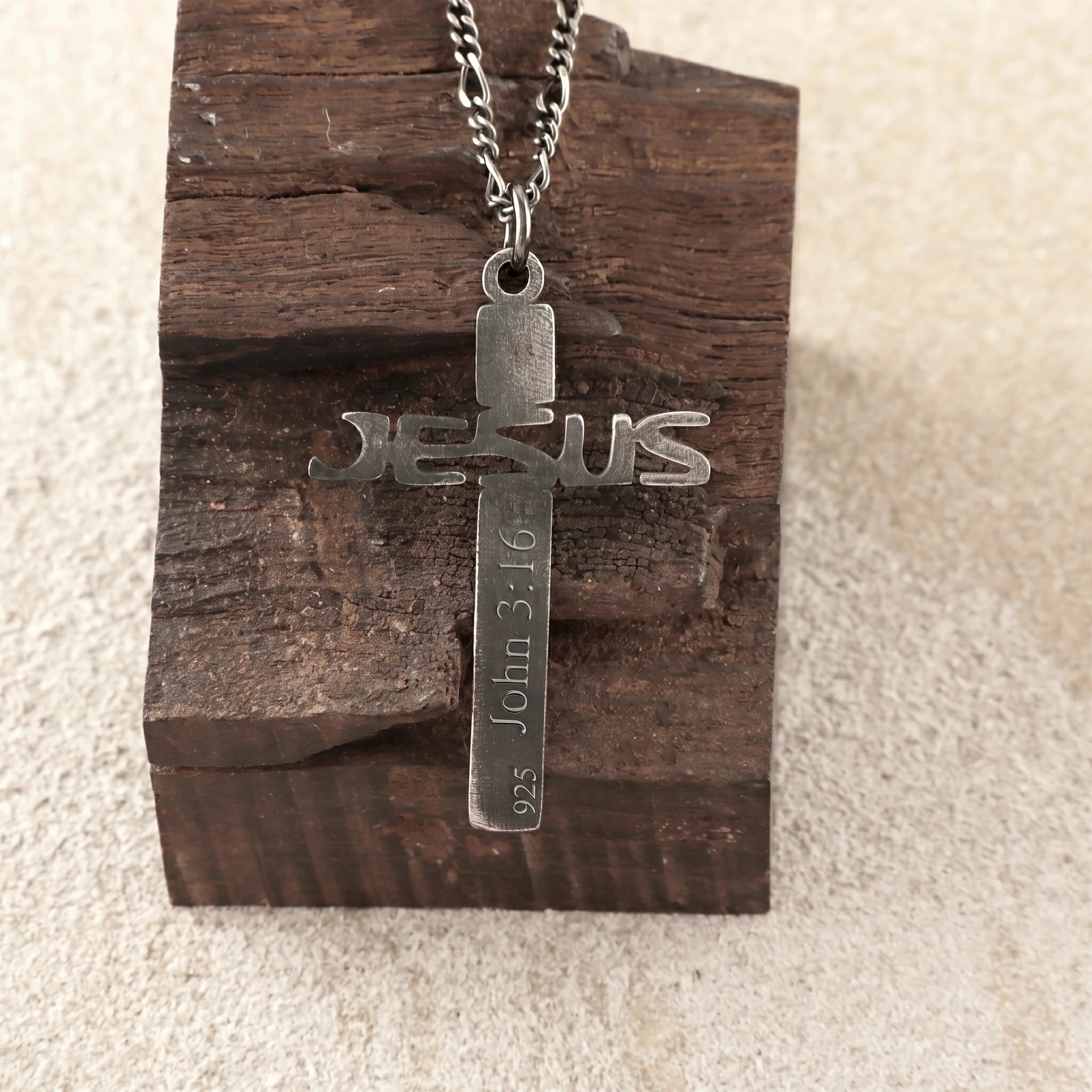 925 Sterling Silver Jesus Name Cross Durable Engravable Sacred Pendant Necklace