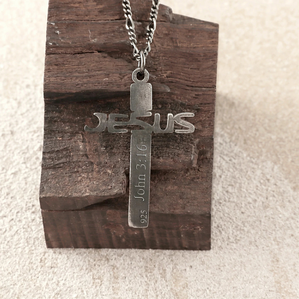 925 Sterling Silver Jesus Name Cross Durable Engravable Sacred Pendant Necklace