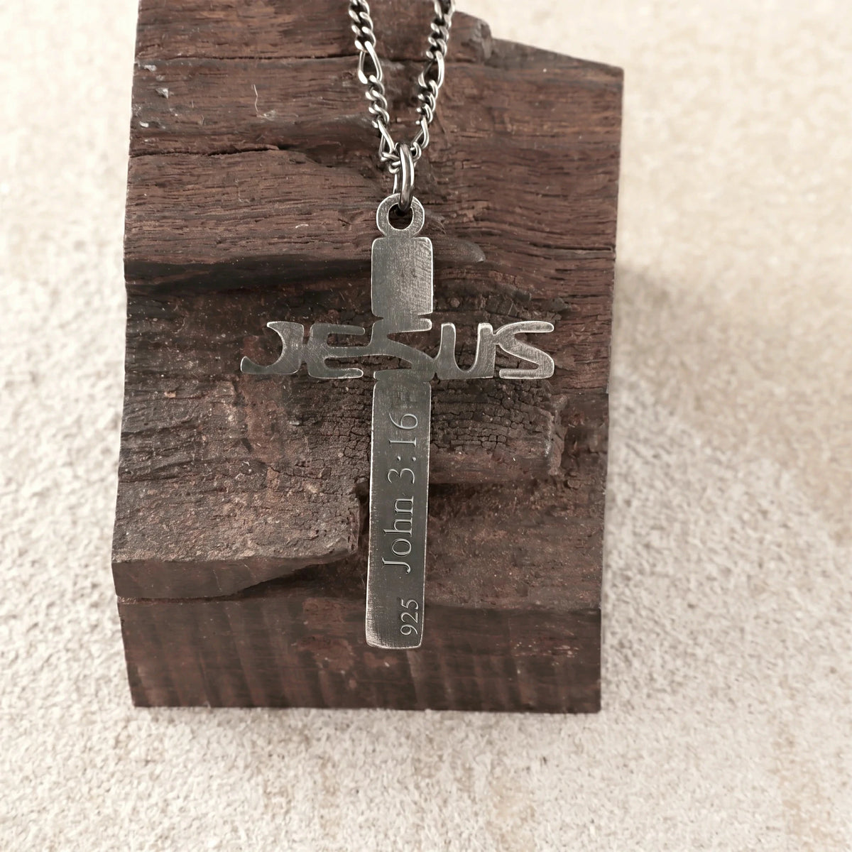 925 Sterling Silver Jesus Name Cross Durable Engravable Sacred Pendant Necklace