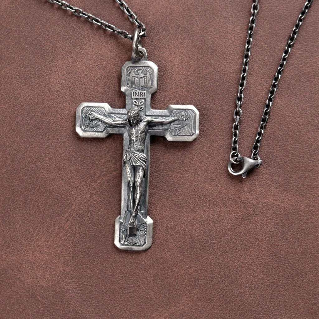 Engravable 925 Sterling Silver Crucifix Pendant Durable Jesus Cross Necklace Gift
