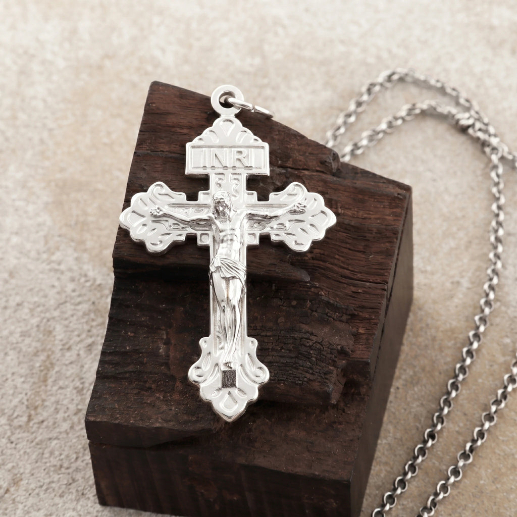 Sacred INRI Jesus Crucifix Pendant, Engravable Solid 925 Sterling Silver Holy Christian Faith Cross