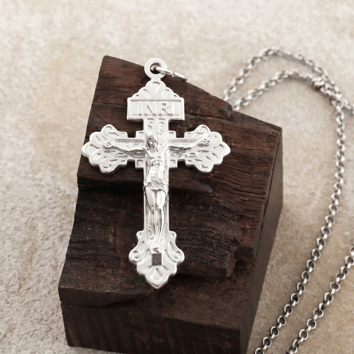 Sacred INRI Jesus Crucifix Pendant, Engravable Solid 925 Sterling Silver Holy Christian Faith Cross