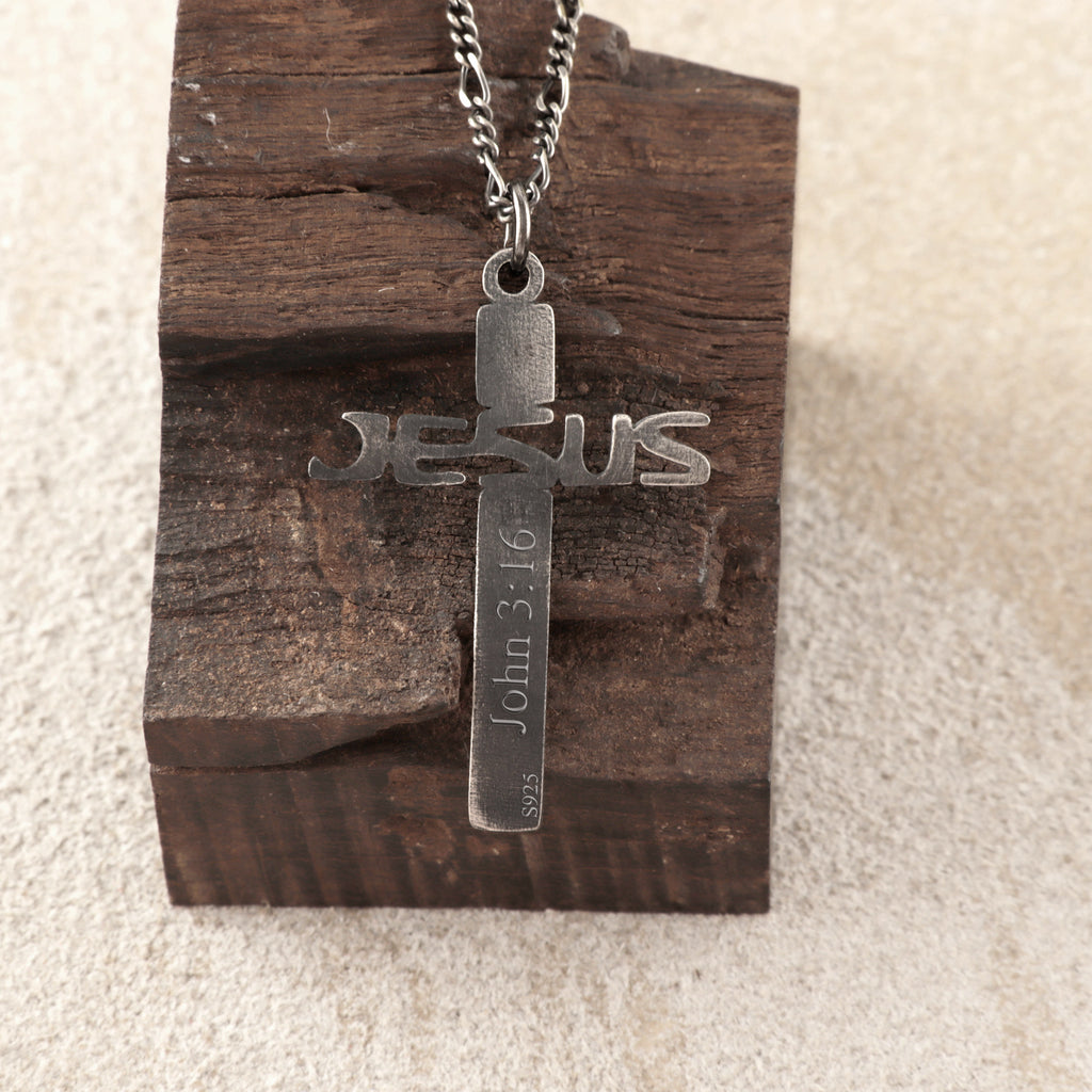 925 Sterling Silver Jesus Name Cross Durable Engravable Sacred Pendant Necklace
