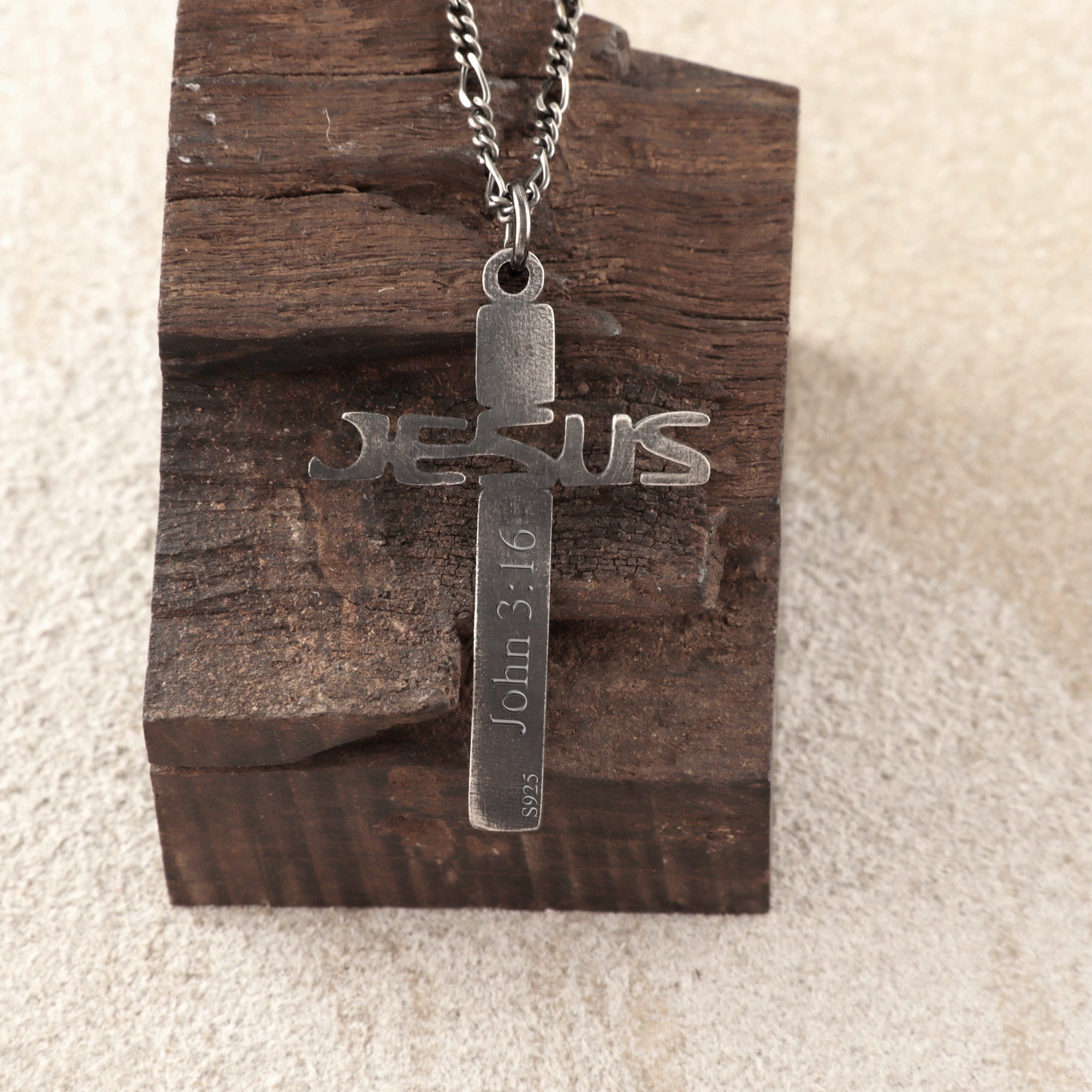 925 Sterling Silver Jesus Name Cross Durable Engravable Sacred Pendant Necklace