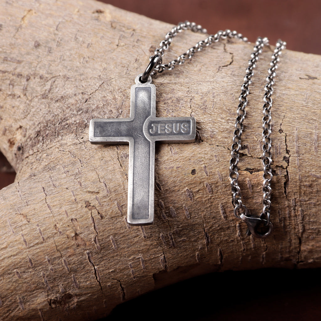 925 Sterling Silver Jesus Name Cross Durable Custom Engravable Pendant Necklace