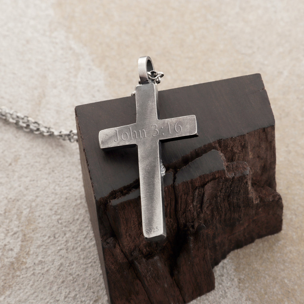 Sacred Jesus Crucifix Pendant, Engravable Solid 925 Sterling Silver Christian Faith Cross Necklace