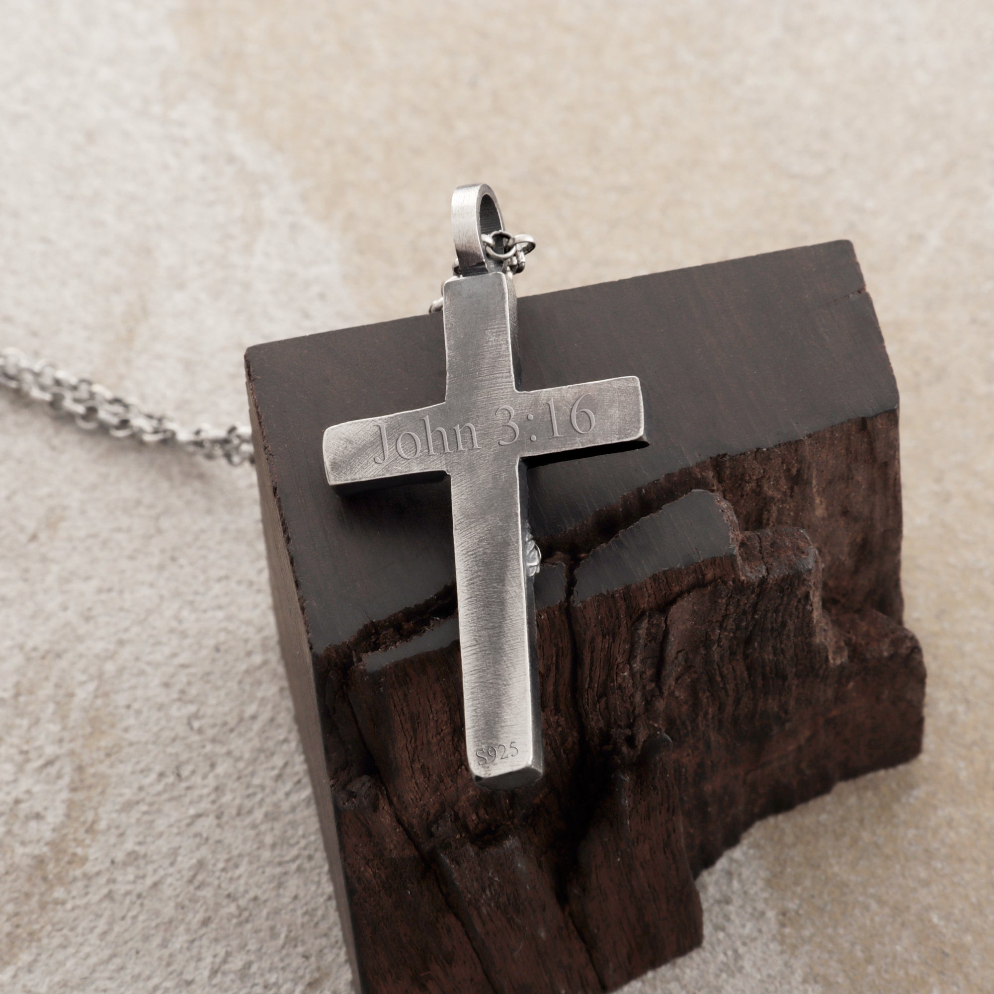 Sacred Jesus Crucifix Pendant, Engravable Solid 925 Sterling Silver Christian Faith Cross Necklace