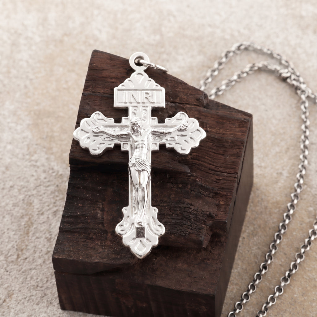 Sacred INRI Jesus Crucifix Pendant, Engravable Solid 925 Sterling Silver Holy Christian Faith Cross
