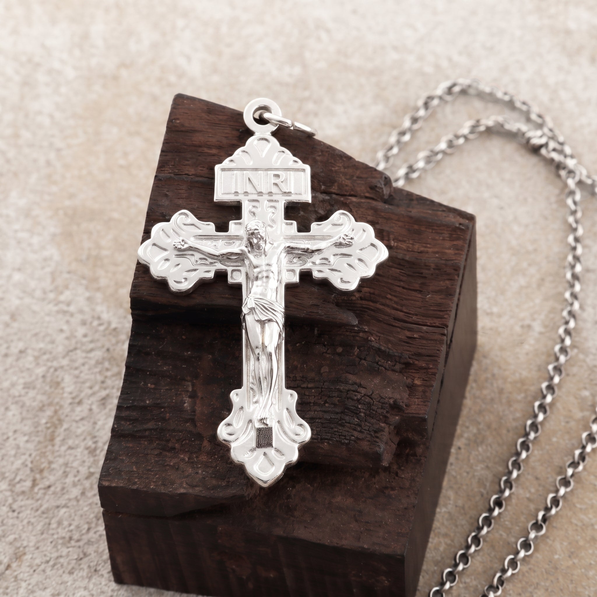 Sacred INRI Jesus Crucifix Pendant, Engravable Solid 925 Sterling Silver Holy Christian Faith Cross