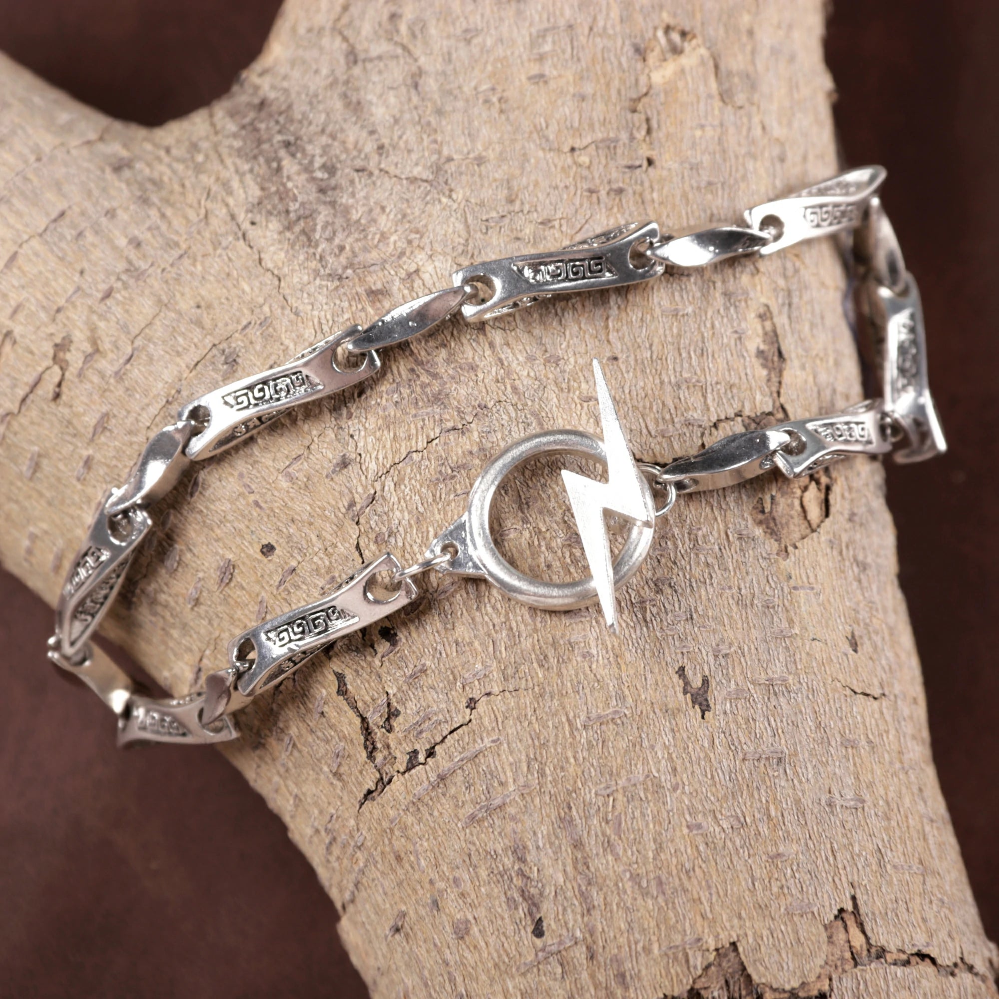 925 Sterling Silver Lightning Bolt Toggle Clasp Durable Link Bracelet Gift