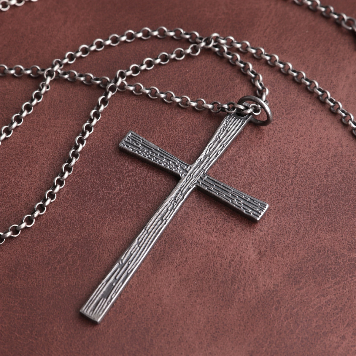 925 Sterling Silver Engravable Textured Cross Pendant Illuminated By Divine Grace