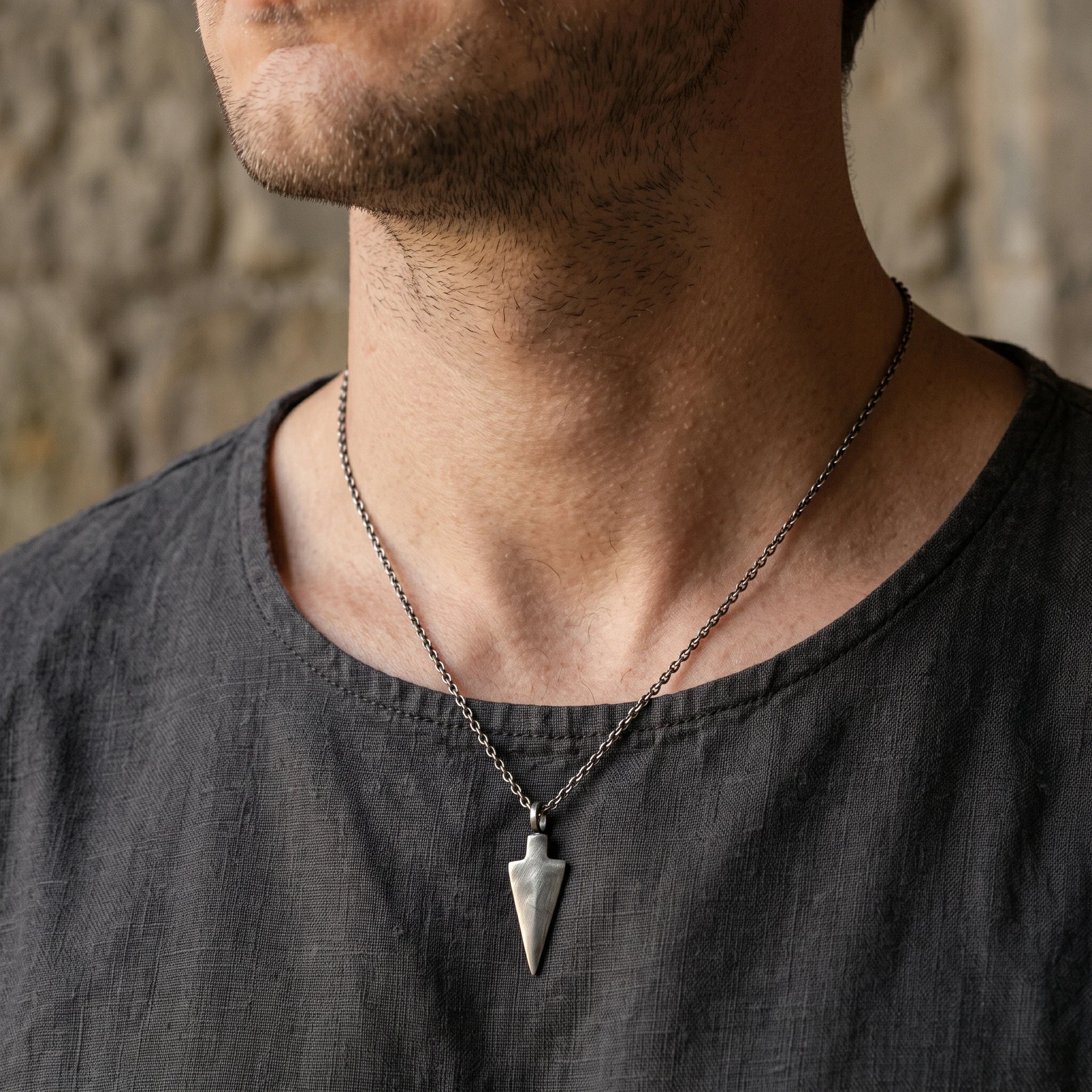 Personalized 925 Sterling Silver Arrowhead Pendant Necklace for Men, Engraved Gift