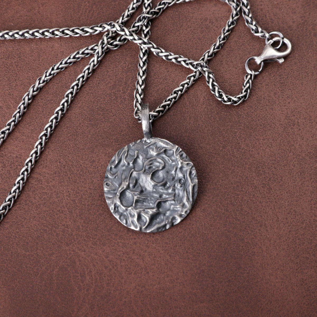 925 Sterling Silver Engravable Lunar Surface Moon Pendant With Cosmic Textured Edge