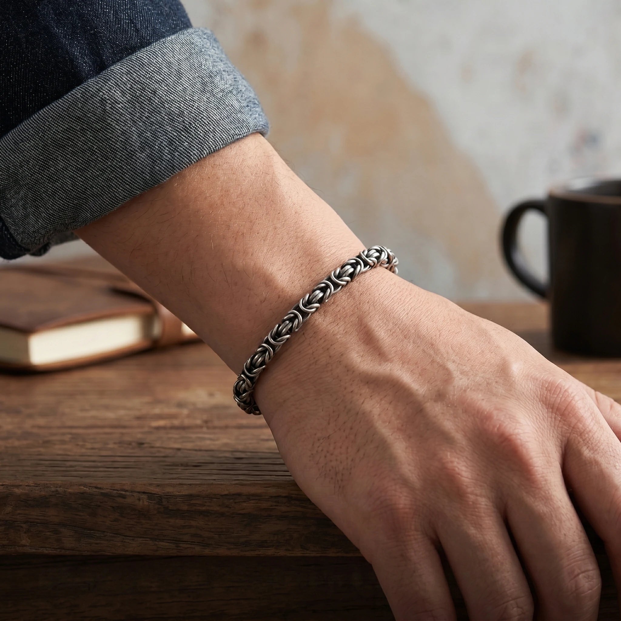 Medieval Armor Byzantine Chain Bracelet, Solid 925 Sterling Silver Handwoven Link Cuff with S-Clasp