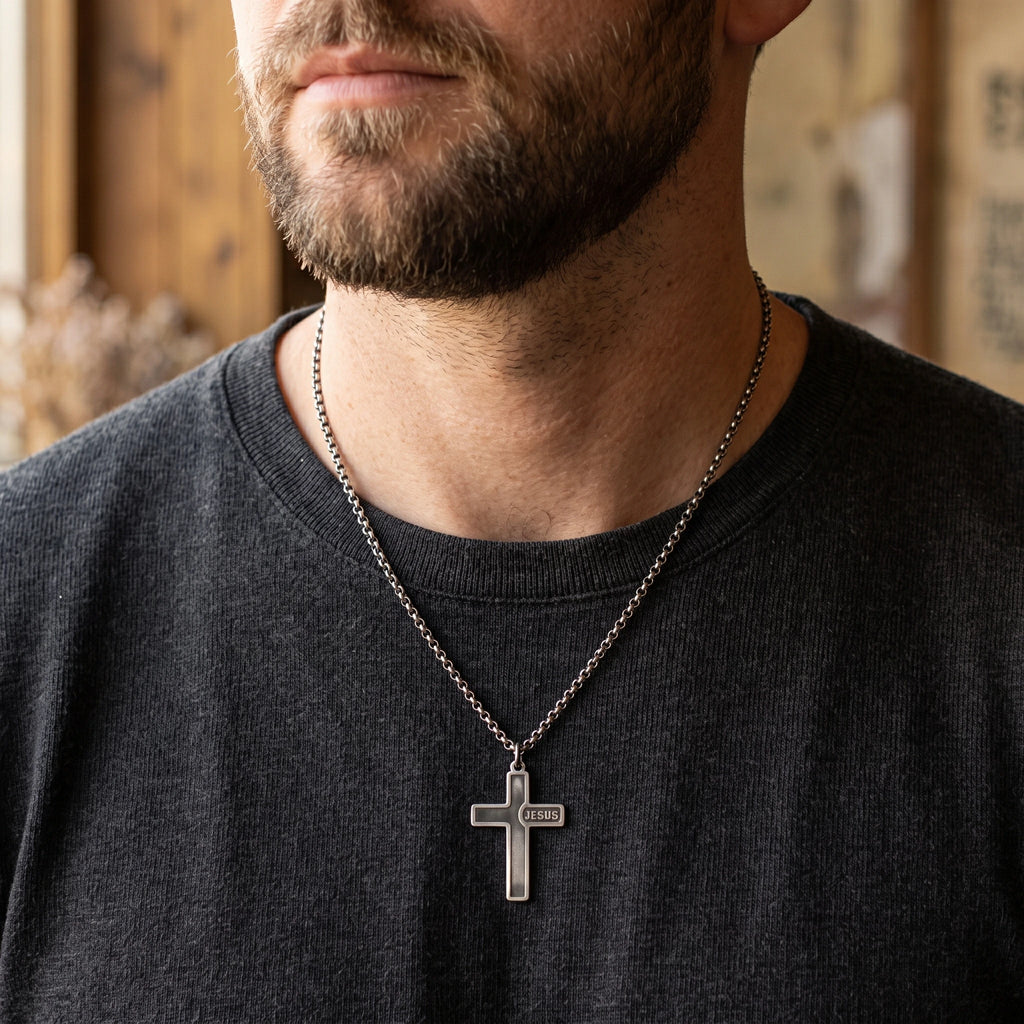 925 Sterling Silver Jesus Name Cross Durable Custom Engravable Pendant Necklace