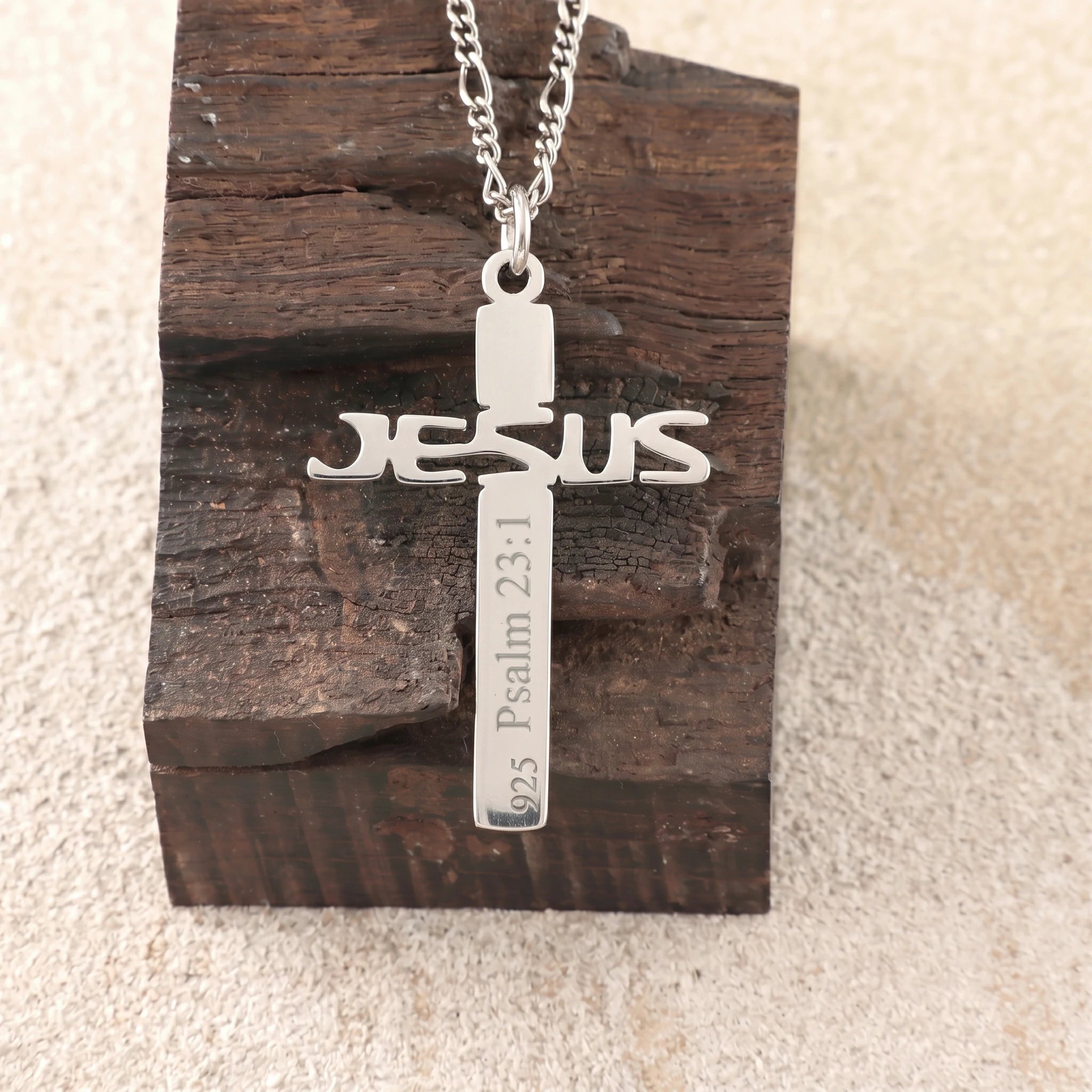 925 Sterling Silver Jesus Name Cross Durable Engravable Sacred Pendant Necklace