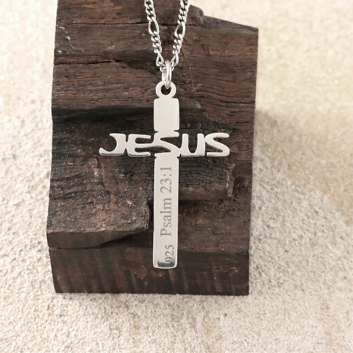 925 Sterling Silver Jesus Name Cross Durable Engravable Sacred Pendant Necklace