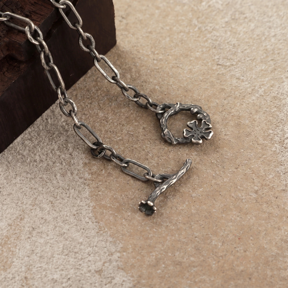 925 Sterling Silver Floral Branch Toggle Clasp Durable Link Chain Bracelet