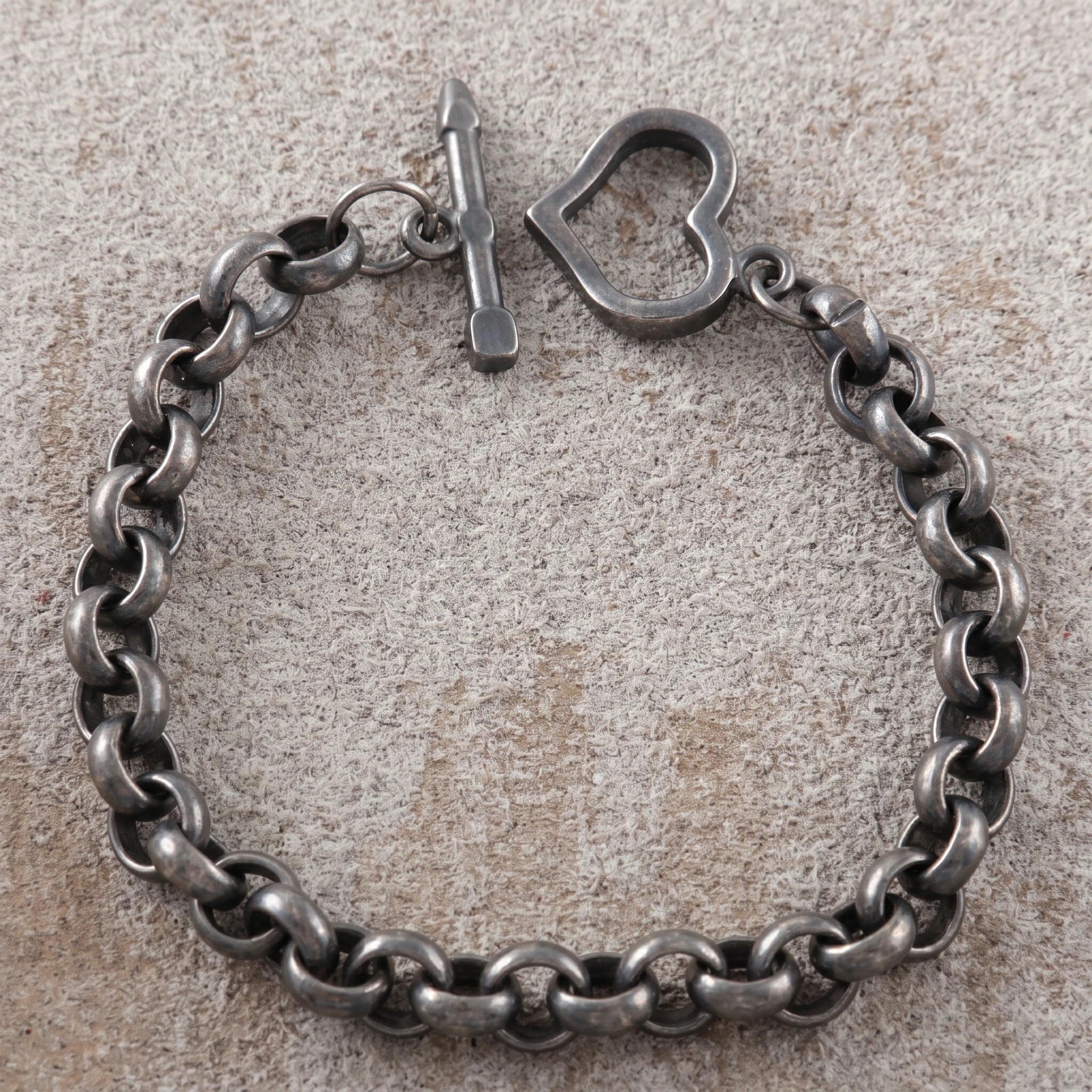 925 Sterling Silver Cupid's Arrow Heart Toggle Clasp Rolo Chain Bracelet