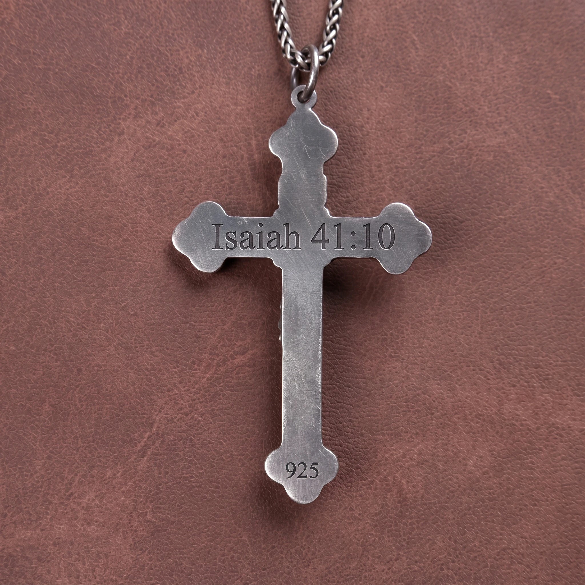 Engraved 925 Silver Crucifix Necklace, Faith & Strength Christian Gift for Men