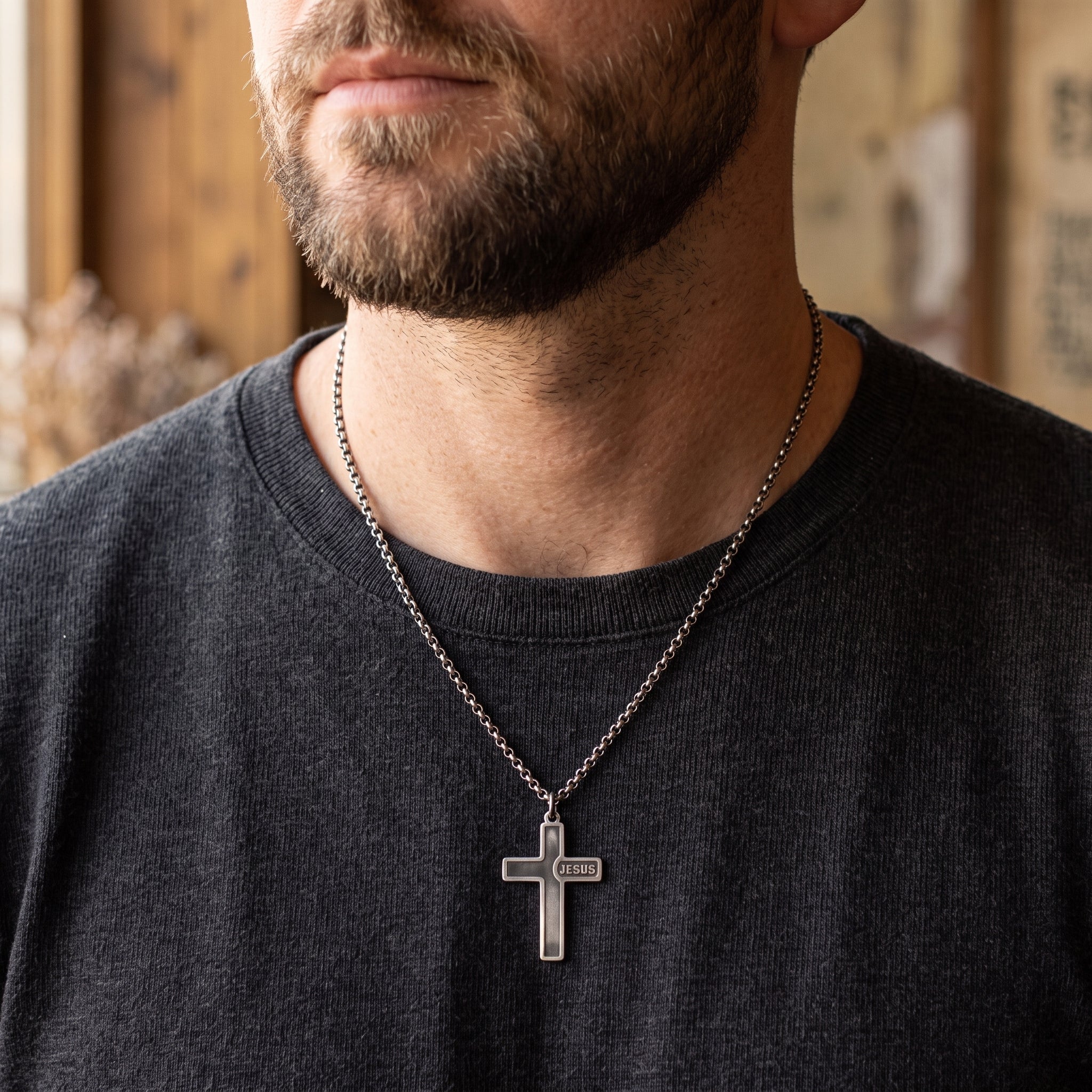 925 Sterling Silver Jesus Name Cross Durable Custom Engravable Pendant Necklace