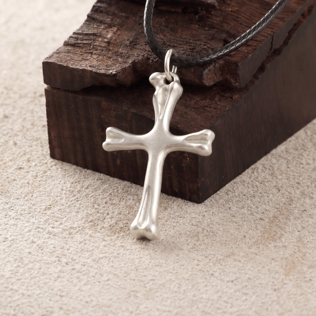925 Sterling Silver Sculpted Skeletal Cross Durable Religious Pendant Necklace