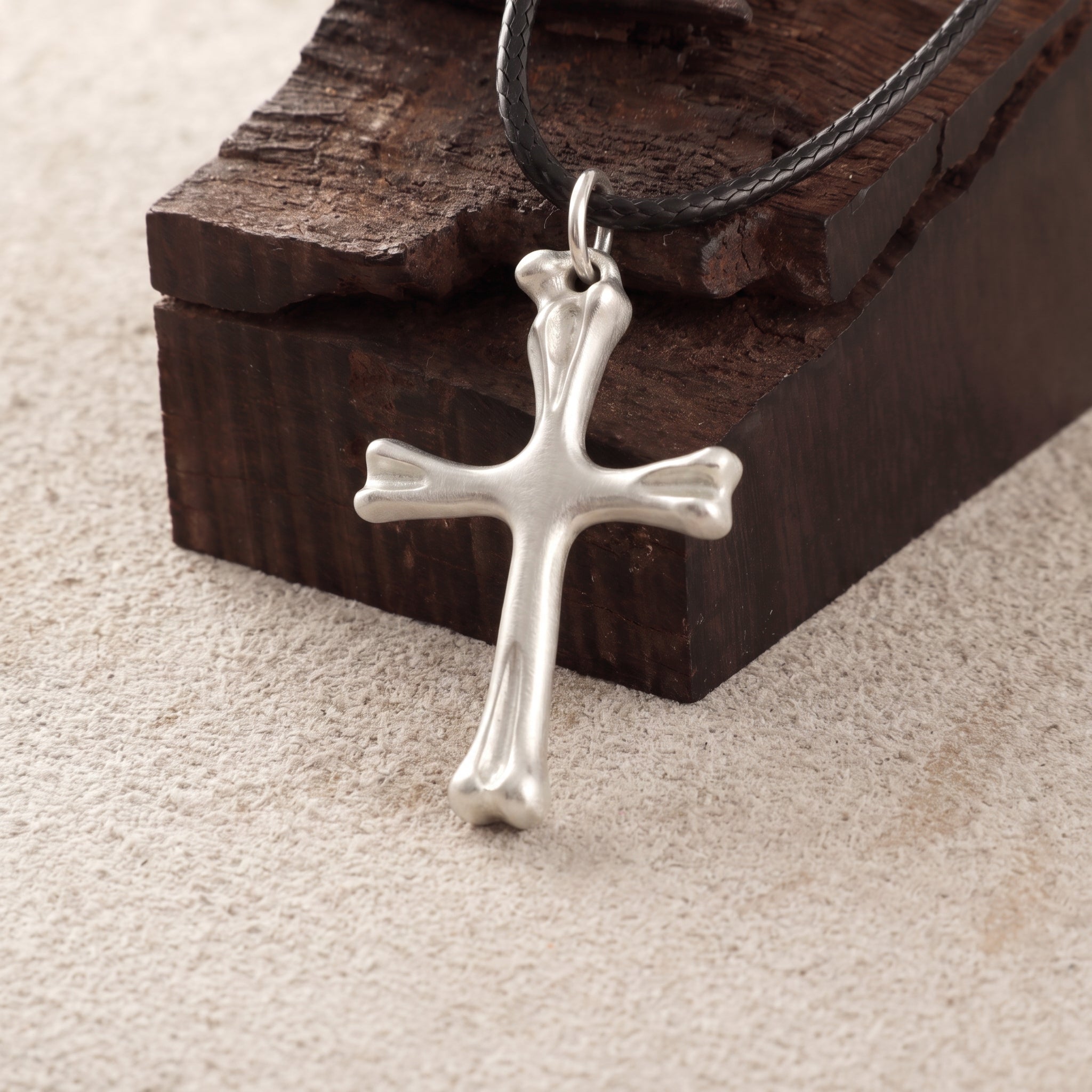 925 Sterling Silver Sculpted Skeletal Cross Durable Religious Pendant Necklace
