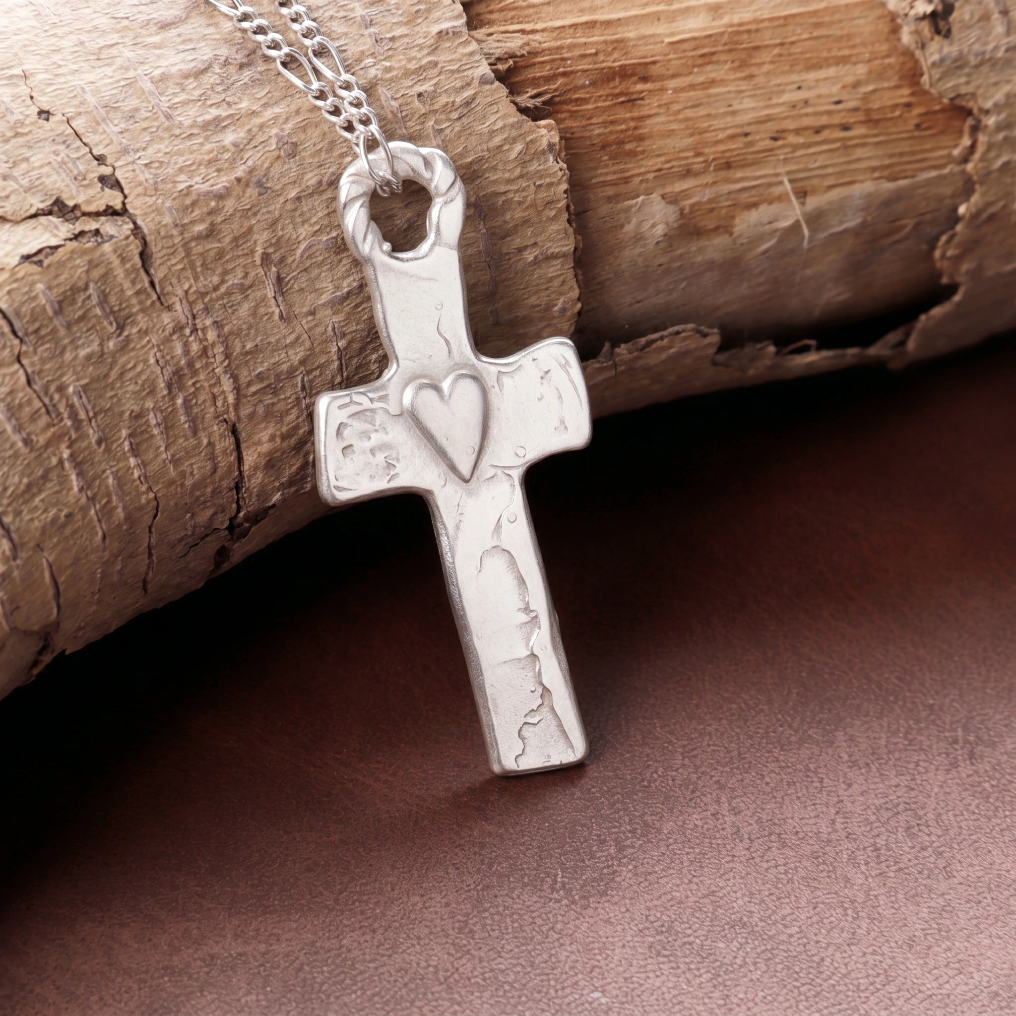 Rustic 925 Sterling Silver Sacred Heart Cross Necklace for Faith & Protection