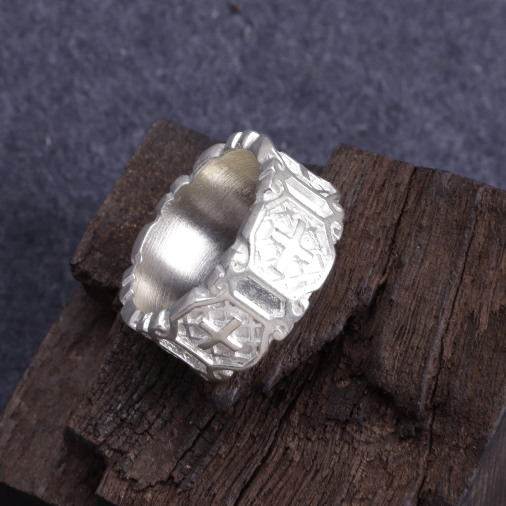 Personalized Gothic Cross Ring-Custom Engravable 925 Silver Band for Men