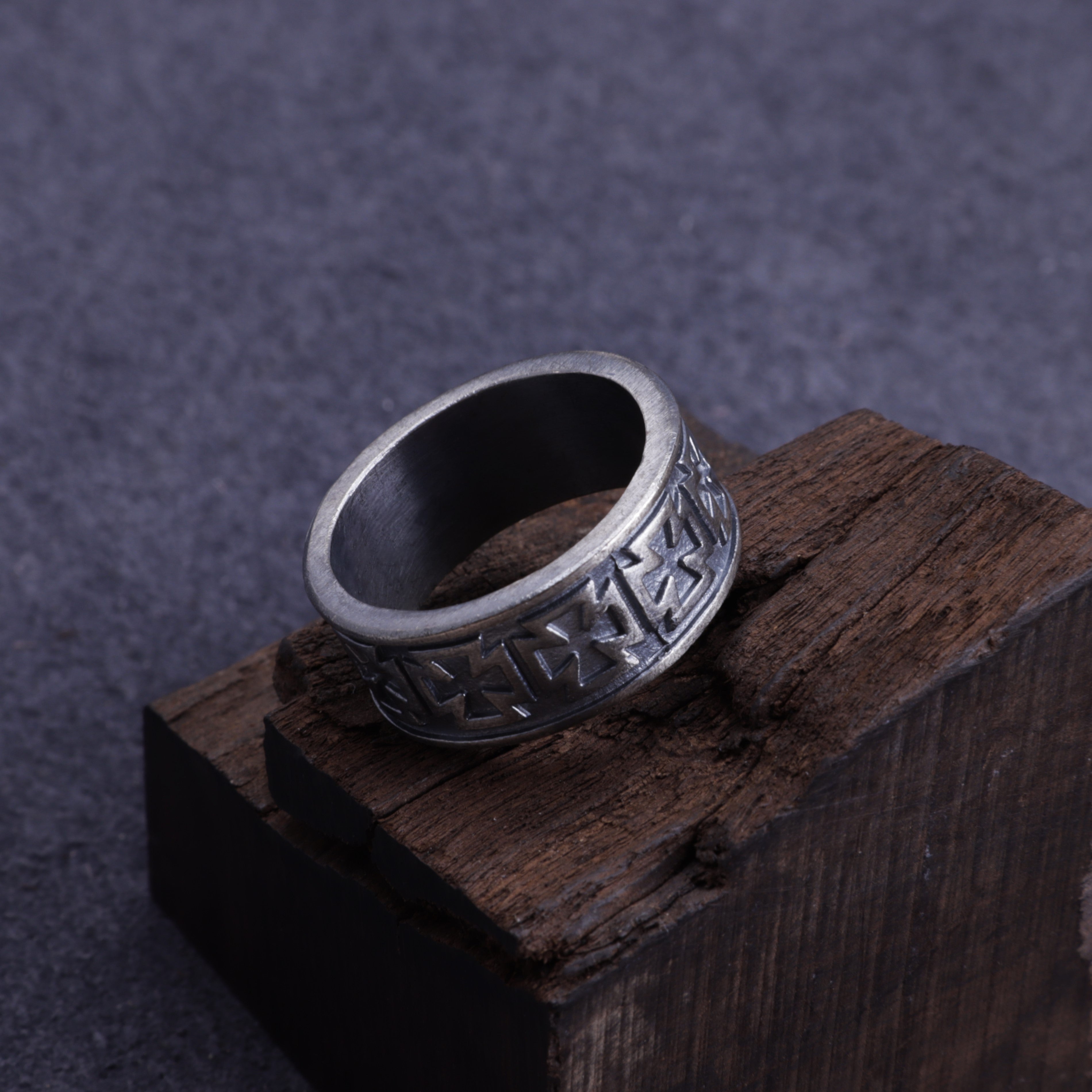 Custom Men's Maltese Cross Ring - Engraved Vintage Silver Band