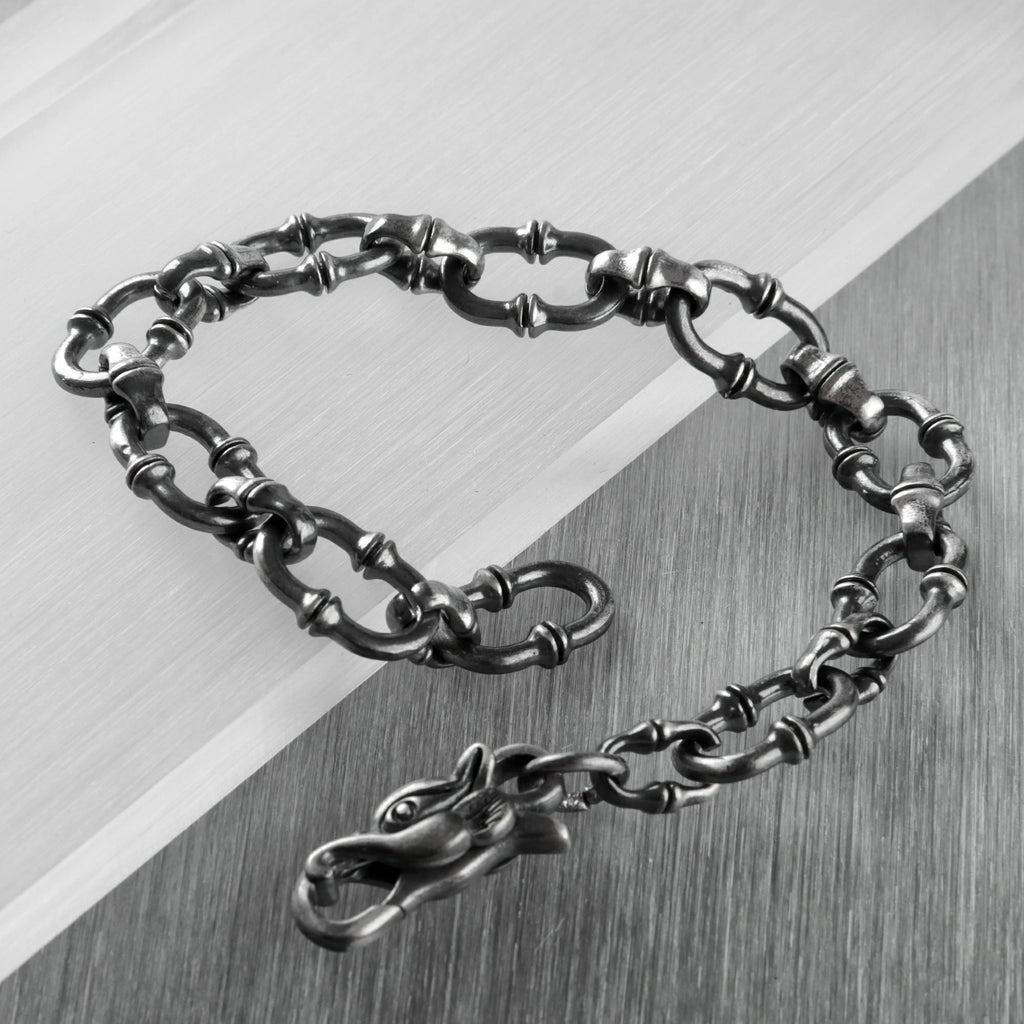 Gothic Wilderness Bamboo Bracelet, 925 Sterling Silver Detailed Mythic Beast Wristband