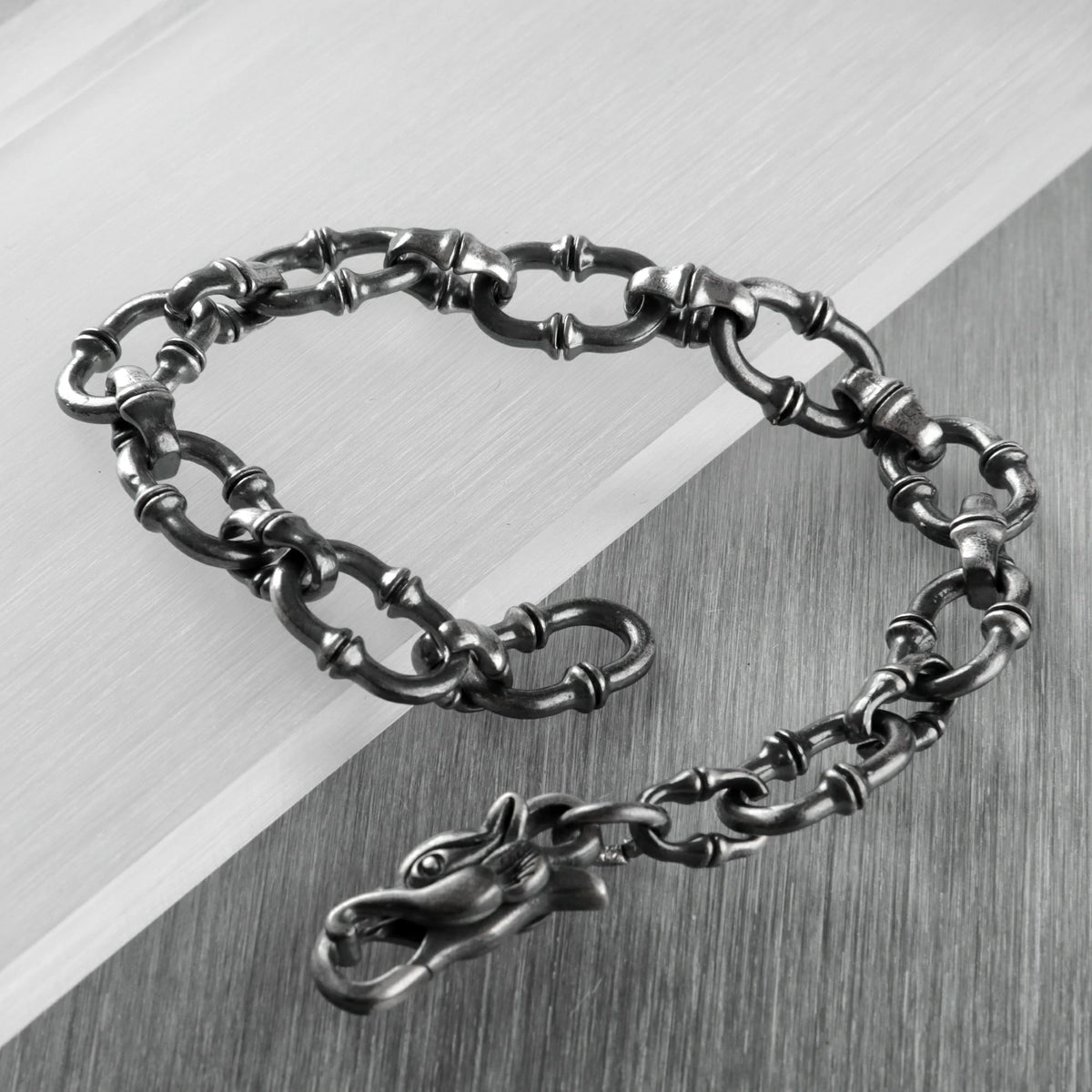 Gothic Wilderness Bamboo Bracelet, 925 Sterling Silver Detailed Mythic Beast Wristband