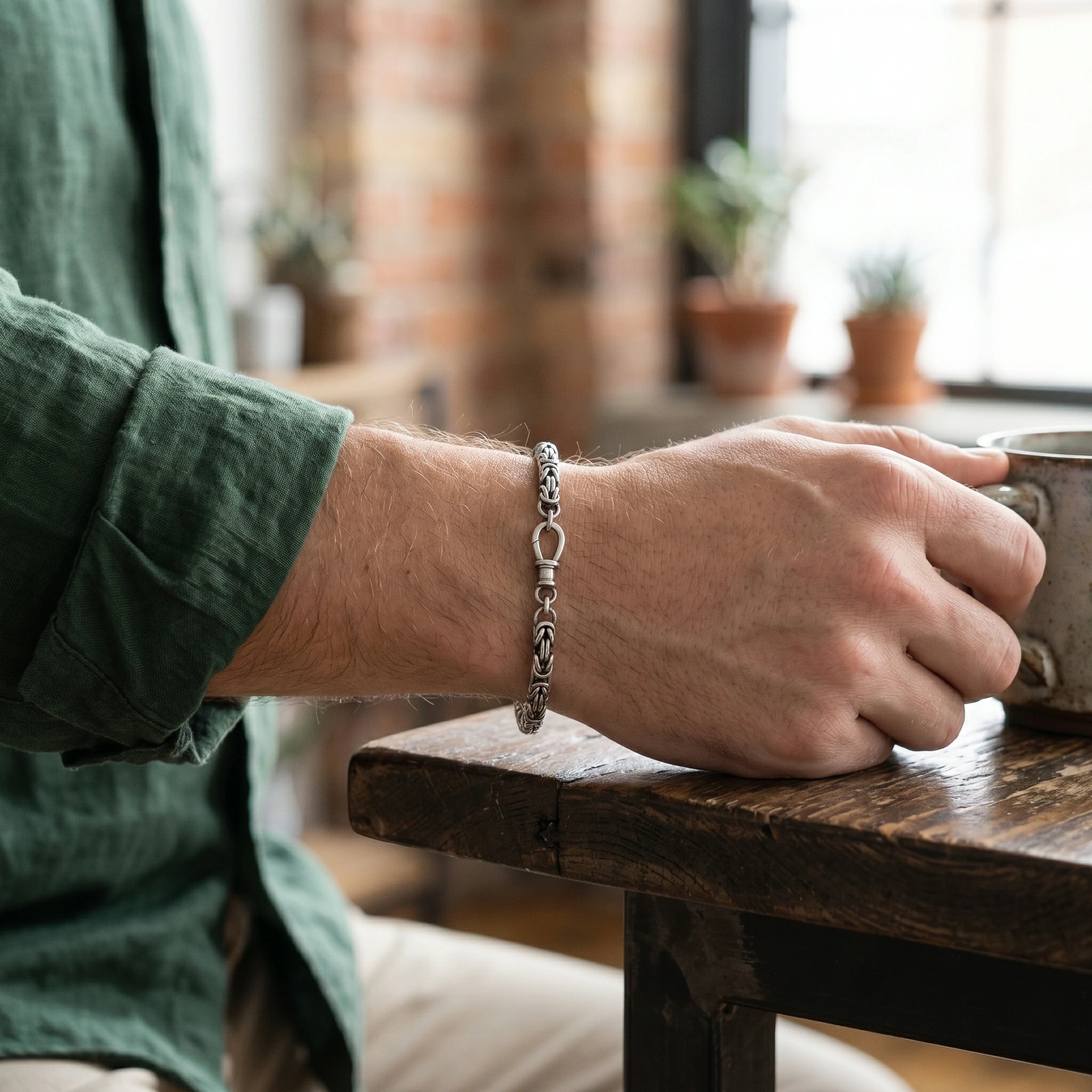 925 Sterling Silver Byzantine Chain Bracelet, Vintage Link Jewelry for Men and Women
