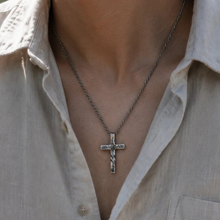 Unwavering Spirit Twisted Cross Pendant, 925 Sterling Silver Faith Amulet