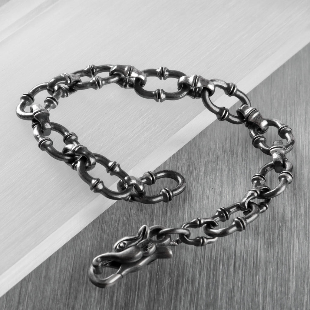 Gothic Wilderness Bamboo Bracelet, Solid 925 Sterling Silver Detailed Mythic Beast Wristband
