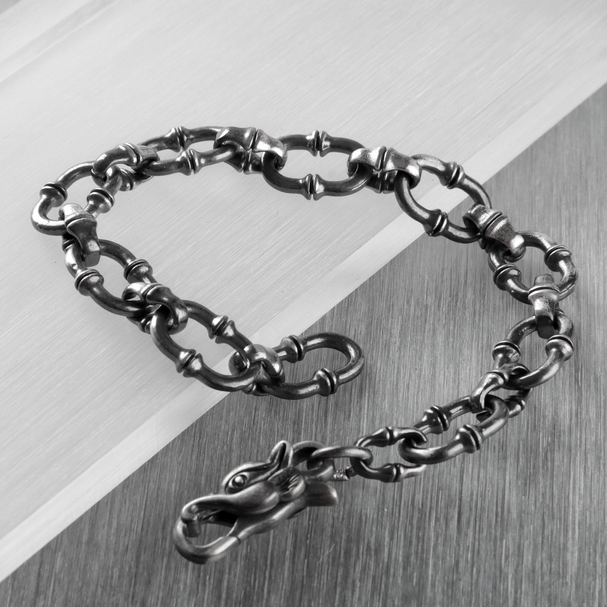 Gothic Wilderness Bamboo Bracelet, Solid 925 Sterling Silver Detailed Mythic Beast Wristband