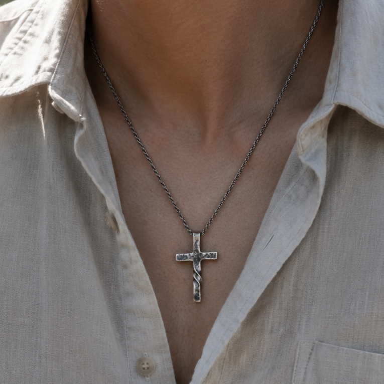 Unwavering Spirit Twisted Cross Pendant, 925 Sterling Silver Faith Amulet